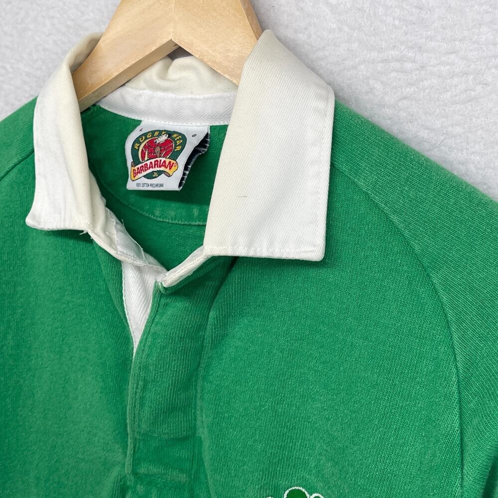 NOTRE DAME Shirt Mens L 90s BARBARIAN RUGBY Fighting Irish Shamrock Cotton Green - Picture 6 of 13
